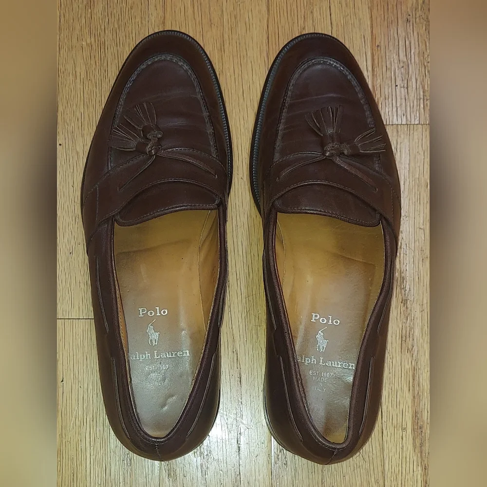 POLO RALPH LAUREN RLF 370 MEN'S BROWN LEATHER LOAFERS SIZE 10 D MADE IN ITALY